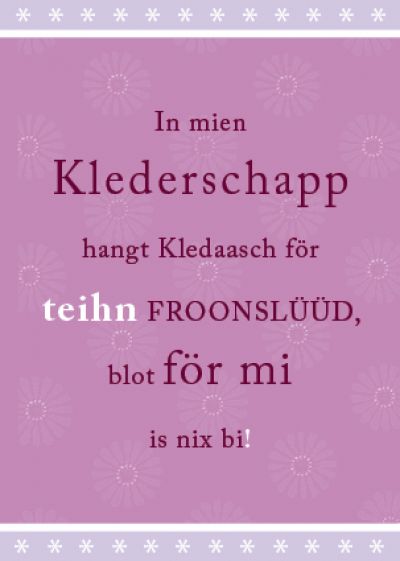 Plattdeutsche Postkarte In mien Klederschapp von Lütt Stina