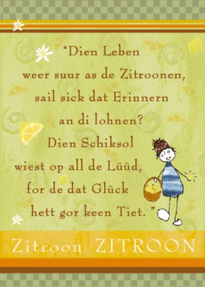 Plattdeutsche Postkarte Zitronenjette von Lütt Stina
